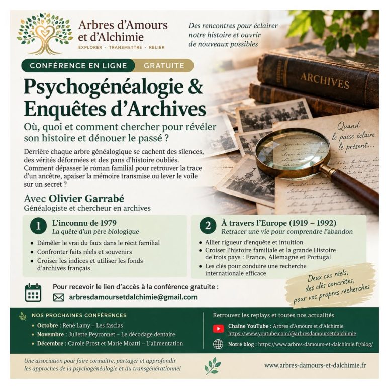 Conférence Psychogénéalogie & Enquêtes d&rsquo;Archives (replay)